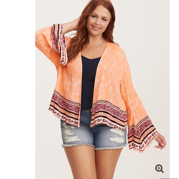 Torrid Sz Lg BORDER PRINT GAUZE KIMONO - Picture 1 of 8